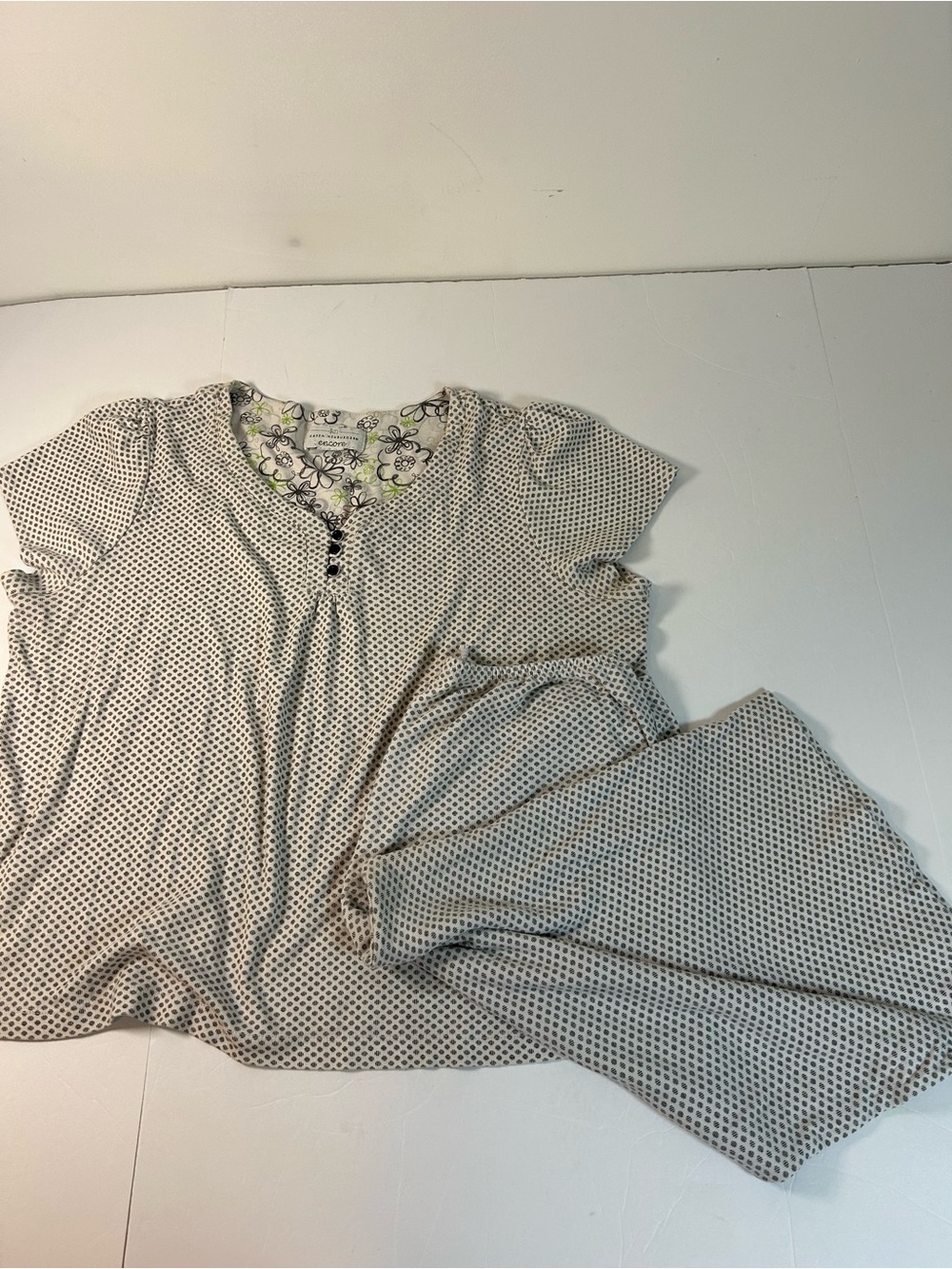 Karen Neuburger Cream Pajama Set with Black Dot Pattern